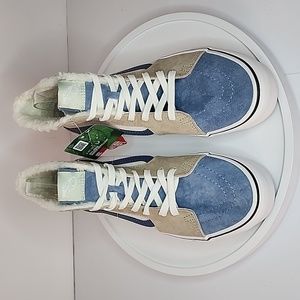 Vans Sk8-Hi Tapered Stackform Blue & Pink Sherpa Platform Shoes